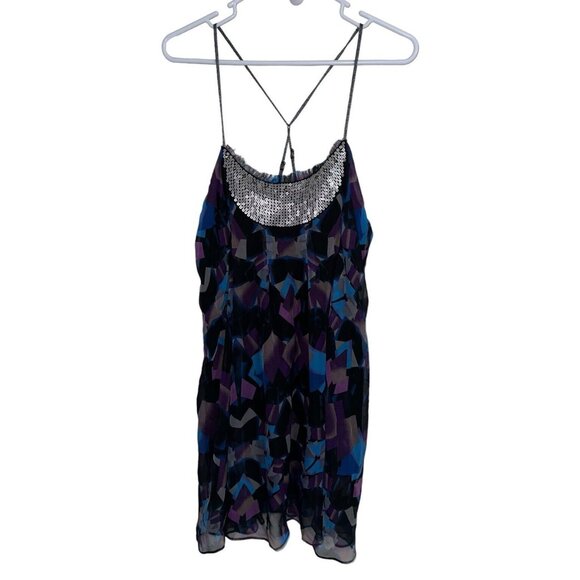 Free People Mini Sleeveless Slip Dress Sz L Black Purple Blue Sequins Whimsygoth - Picture 1 of 8